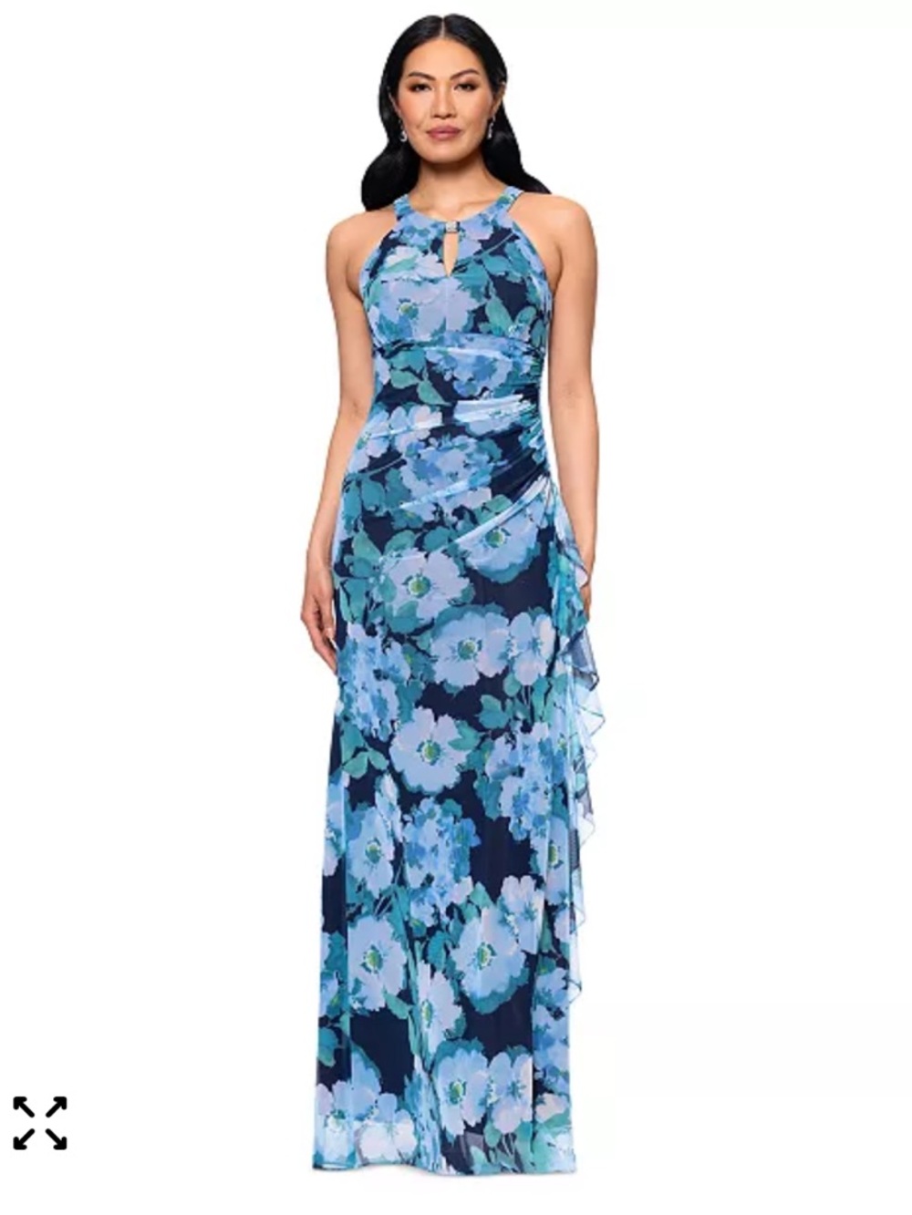 NWT Betsy & Adam Floral Printed Mesh Halter-Neck Sleeveless Gown 12